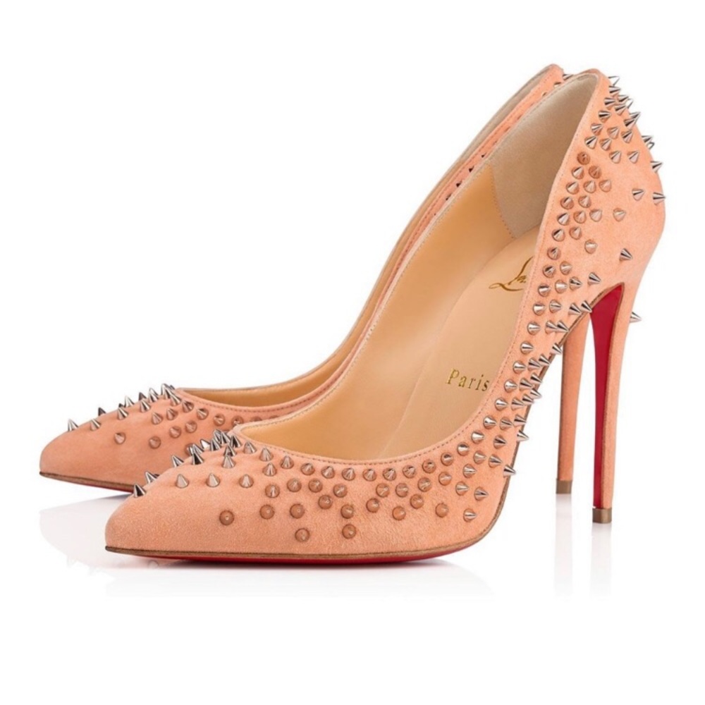 Christian Louboutin Paris Wacarpic 100 Velours Pink suede Pumps studs - Picture 2 of 16
